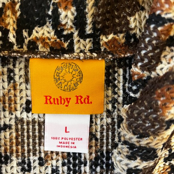 Ruby Rd Brown Abstract Knit Open Front Cardigan Womens Large - Picture 5 of 5